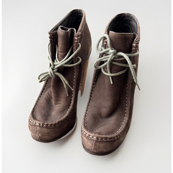 Dolce Vita Brown Suede Stacked Heel Booties Size 7 Heeled Boots Boho Moc Toe - Picture 3 of 8